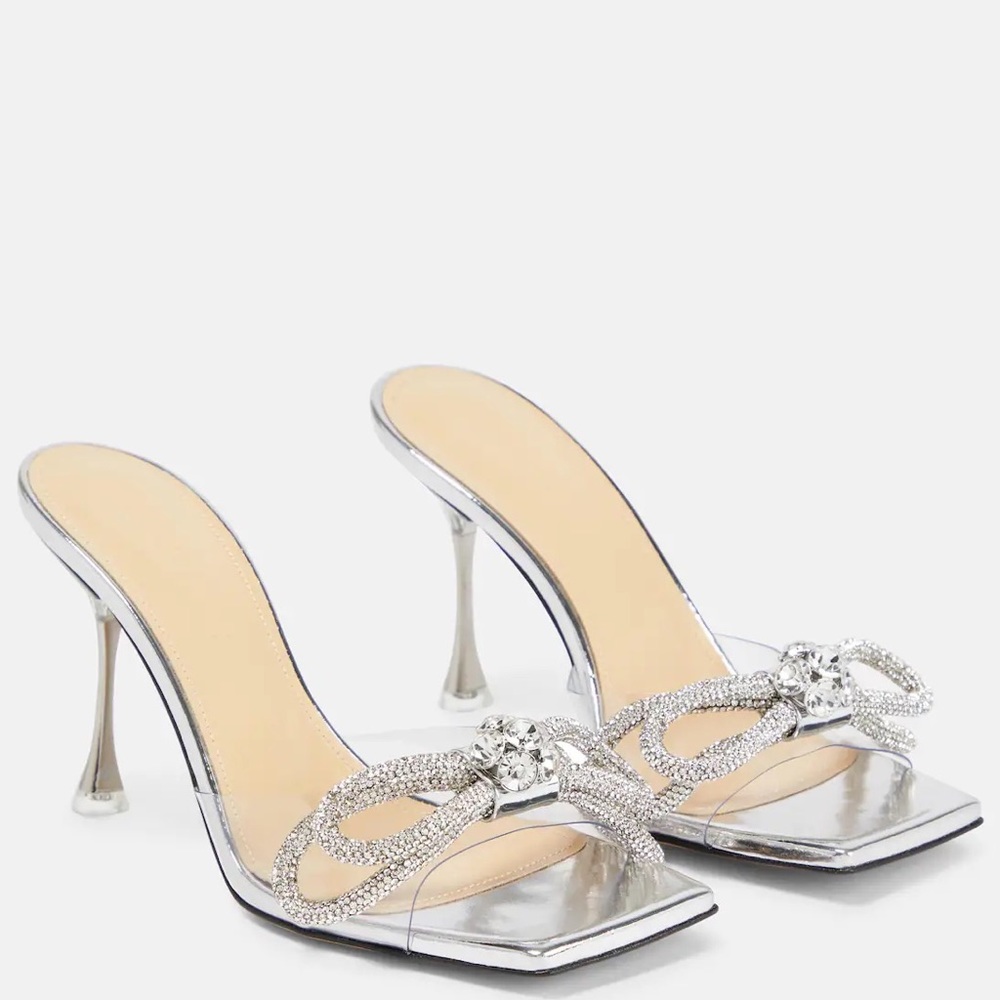 MACH & MACH
Double Bow embellished PVC mules SILVER